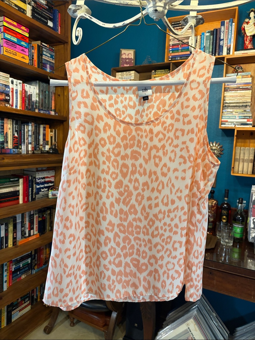 CAbi 6788 “Ibiza Tank” Peach and Cream Leopard-Print Tank Top